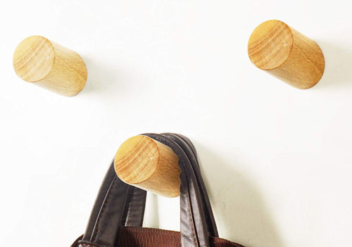 Wood Coat Hooks Peg Backpack Hanger Round Wall Mounted Heavy Duty Coat Rack Wood Hook 3PC