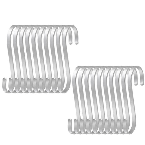 Hysagtek 20 Pcs Stainless Steel Larger Flat S Hooks Kitchen Tools Heavy Duty S Shaped Hanging Hooks Metal Kitchen Pot Pan Closet Hanger Storage Rack Hooks