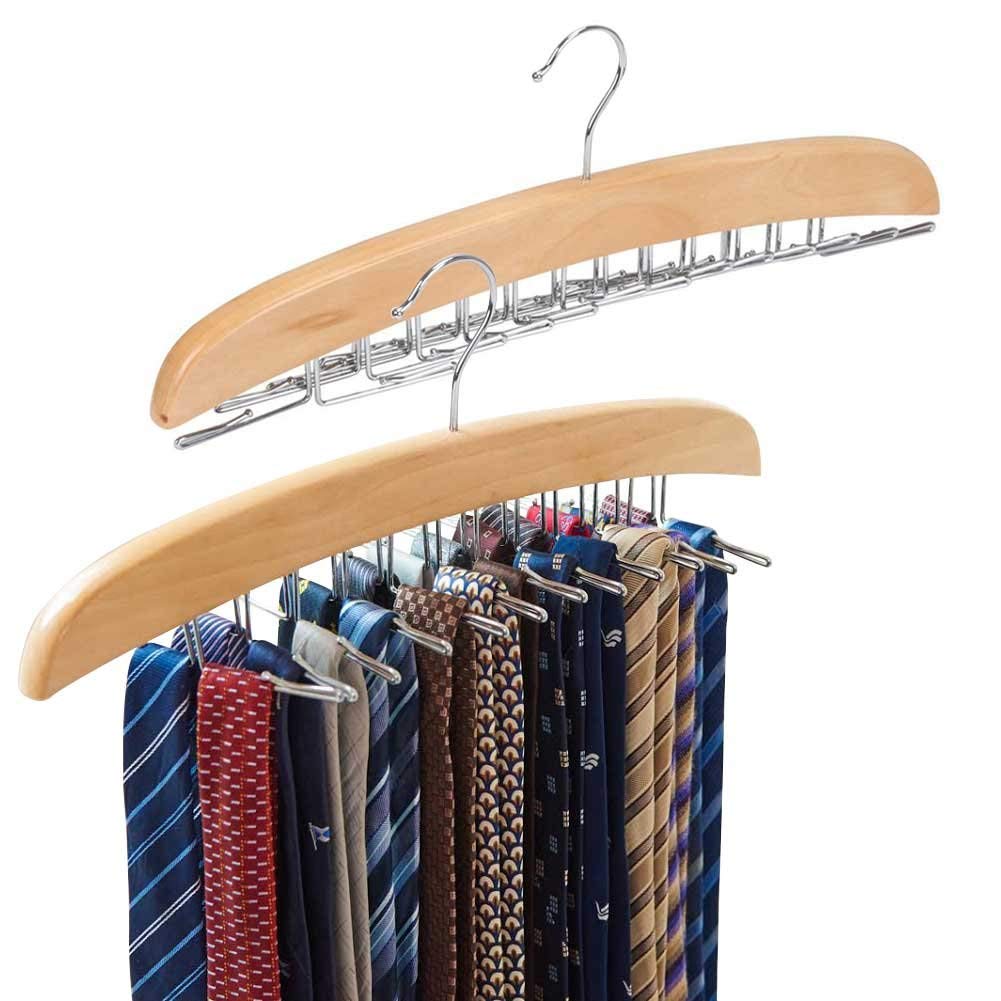 EZOWare [2-Pack] Tie Belt Hangers, Adjustable 24 Clip Scarf Racks Holder Hook Hanger for Closet Organizer Storage - Beige
