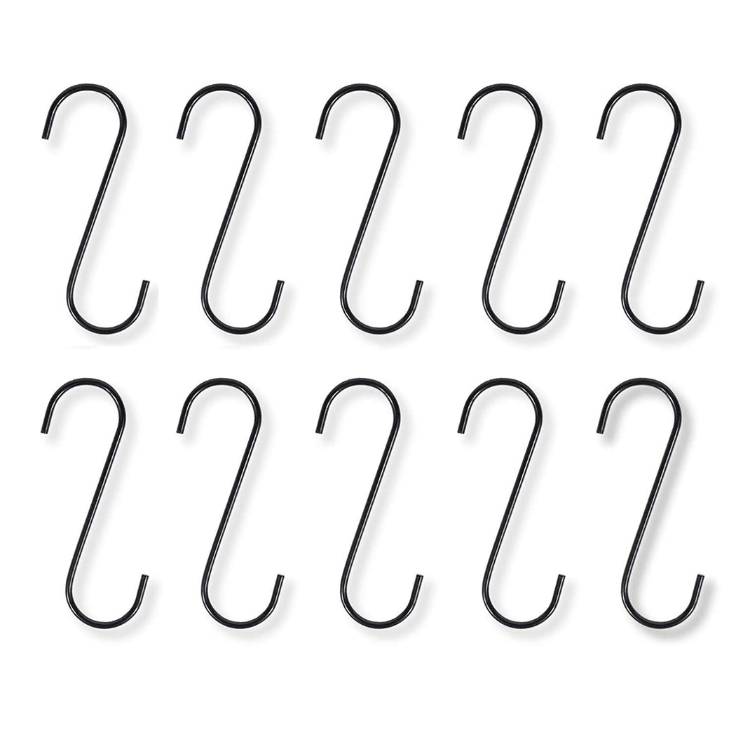 10 Pack 4 Inches S Shape Black Finish Iron Hanging Hooks for Kitchenware , Pots , Utensils , Plants , Towels , Gardening Tools , Clothes