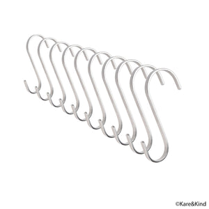 Flat S-Shaped Hanging Hooks - For Kitchen Utensils, Garage or Garden Tools, etc. - Heavy Duty Genuine Solid 304 Stainless Steel - Multi Purpose - This Kit Contains 10 Small Hooks