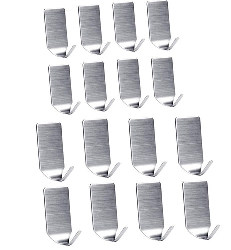 Stainless Steel Adhesive Hook 3M Metal Heavy Duty Rustproof for Hanging Waterproof Single Coat Robe Towel Hook Hanger Storage Organizer for Bathroom Toilet Kitchen, 16 PCS