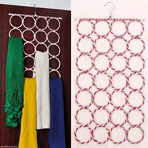 EE New 28 Ring Slots Hole Design Scarf Belt Tie Hanger Closet Organizer Holder Hook