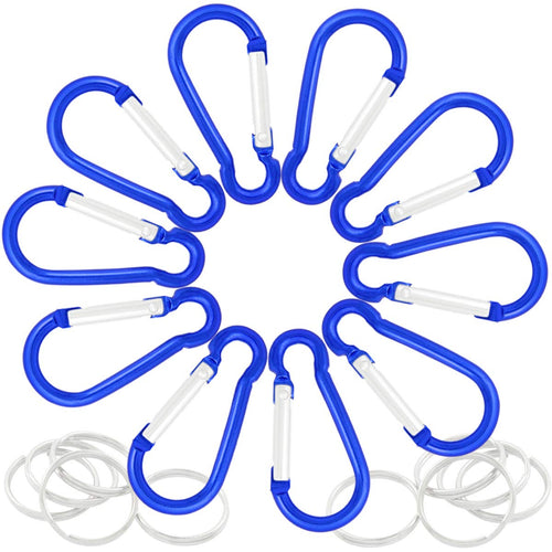 QY 10PCS 8 Shape 1.91 Inch Long Spring Snap Hook Rings Aluminum Alloy Keychain Clip Buckle With Keyring Royal Blue Color