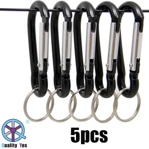 QY 5PCS 2.65 Inch Long Black 8 Shape Aluminum Alloy Multiple Use Hook With Keyring Spring Snap Keychain Clip Buckle