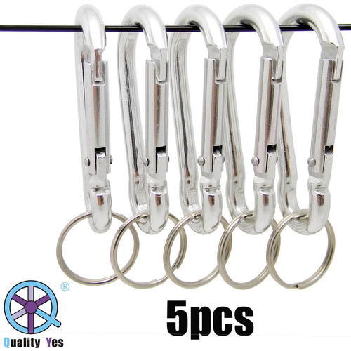 QY 5PCS 2.65 Inch Long Elegant Silver 8 Shape Aluminum Alloy Ring Clip Buckle With Keyring Spring Snap Multiple Use Keychain Hook