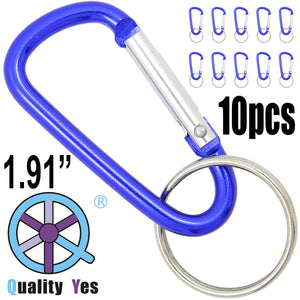QY 10PCS D Shape 1.91 Inch Long Spring Snap Hook Rings Aluminum Alloy Keychain Clip Buckle With Keyring Royal Blue Color