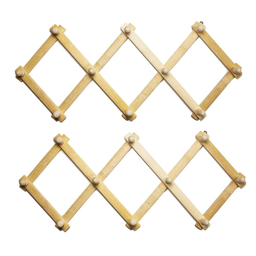 Huji Set of Expandable Wall Mount Wood Rack Coat Hat Belt Hanger Organizer with Pegs (2, Wood)