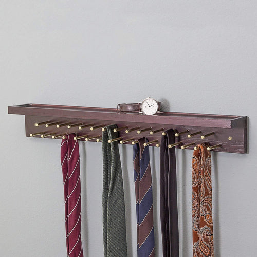 Erik Aleksi Interiors Solid Mahogany Tie and Belt Rack (with Top Shelf for Accessories)
