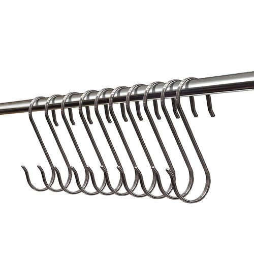 WEBI S Shaped Hooks,10 Packs SUS 304 Kitchen Sliding Hooks for Hanging Kitchen Spoon Pan Pot Cabinet Closet Shower room,32mm Dia Rods