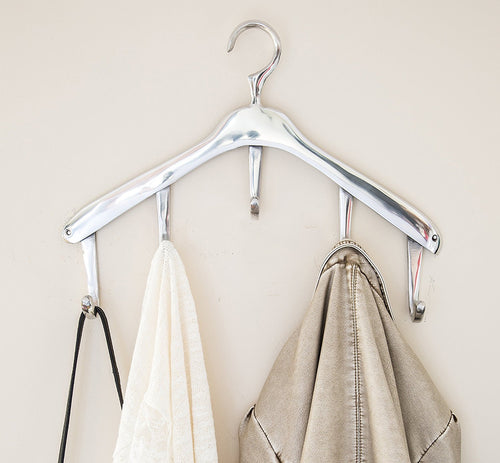 Modern Wall Mounted Hanger Coat Hooks by Comfify - Coat Hanger Shaped Style, Decorative Hand-Cast Aluminum Wall Coat Rack - Ultra-High Polish Finish - Easy to Install, Includes Screws and Anchors